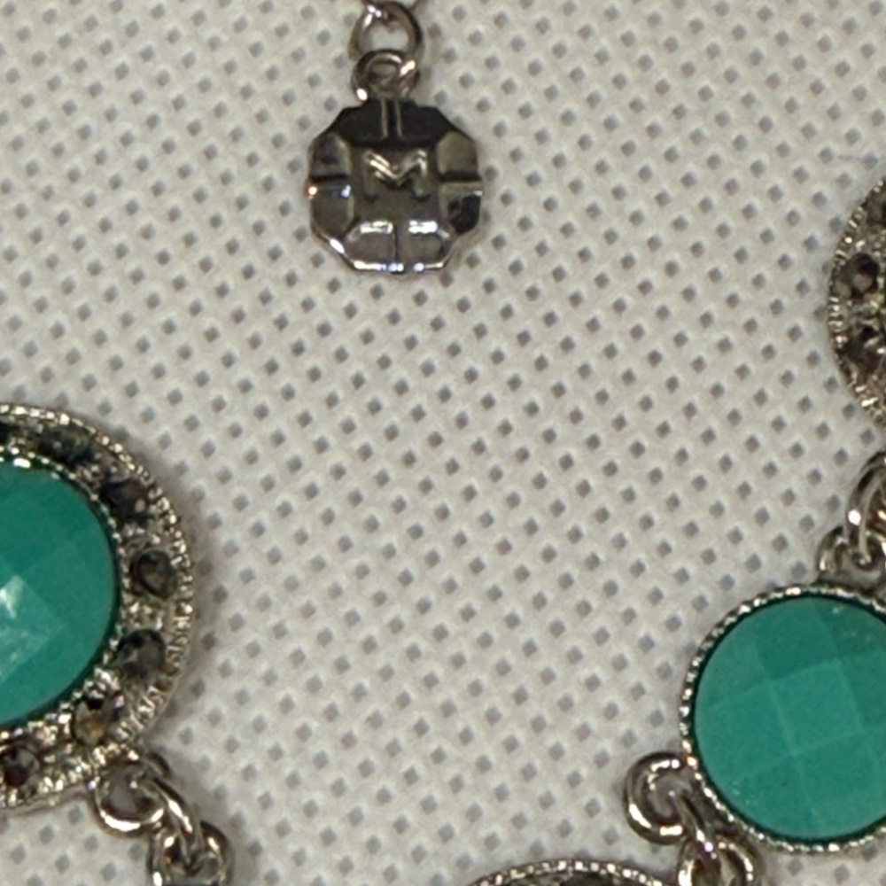 Monet Silver Tone Turquoise Statement Necklace Rh… - image 2
